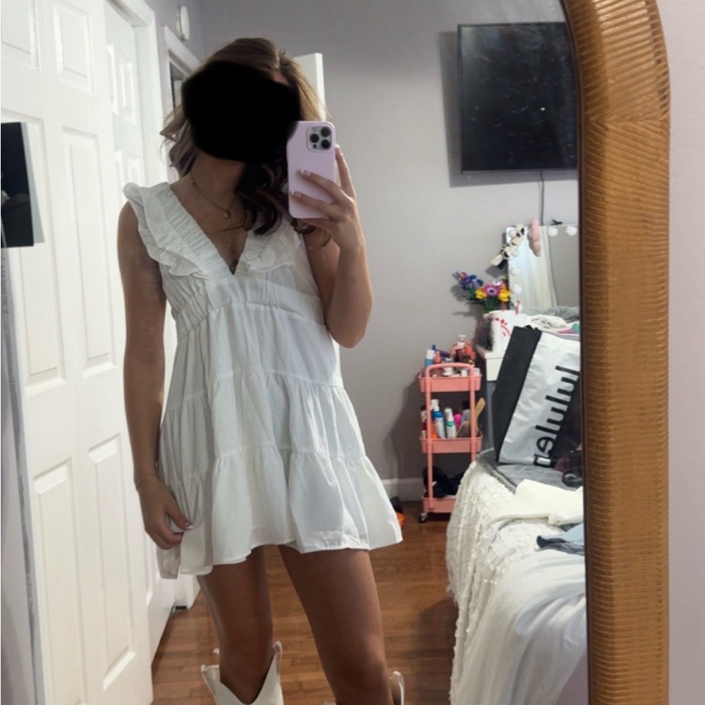 White Ruffled Mini Dress